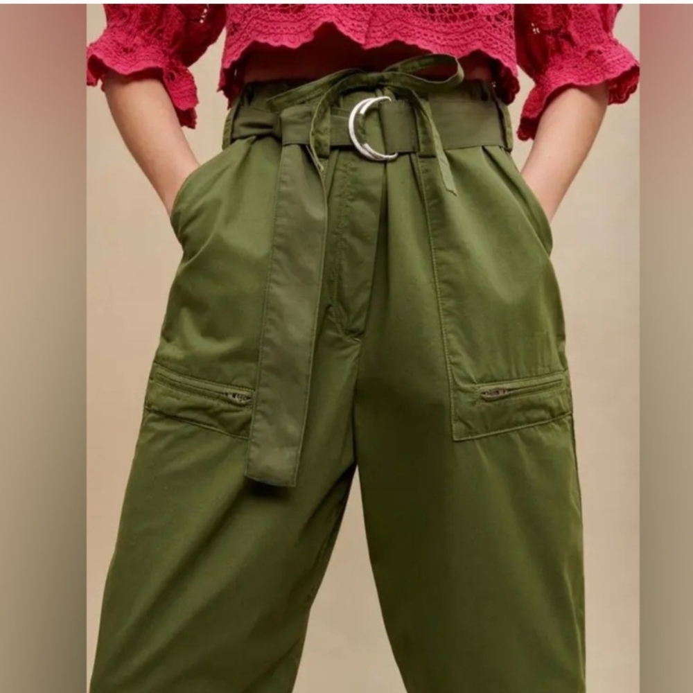 Maje Olive Green High-Waisted Pants